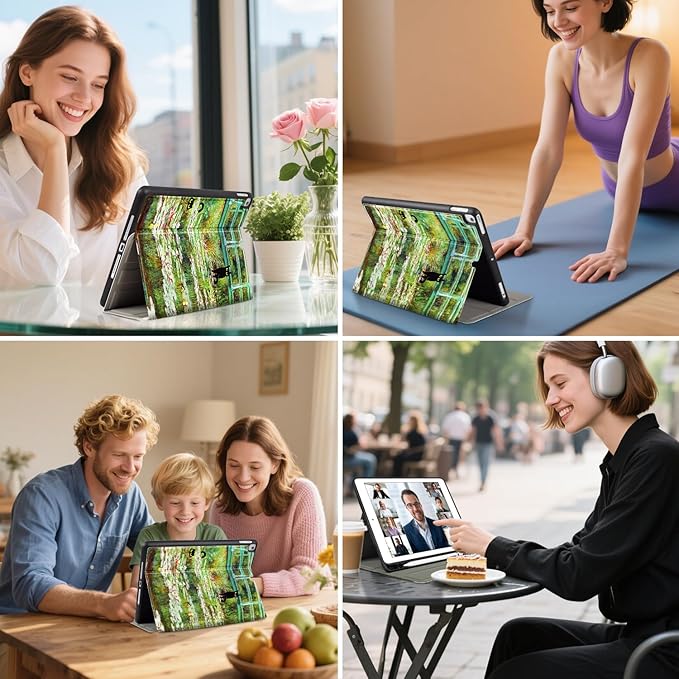 Vimorco Case for iPad Air 3rd 2019, for iPad Pro 10.5 inch 2017/2019, for iPad 9th/8th/7th Generation 10.2 inch,4 Viewing Angles,Pencil Holder,Full Protective Cover,Auto Sleep/Wake,Water Lily and Cat