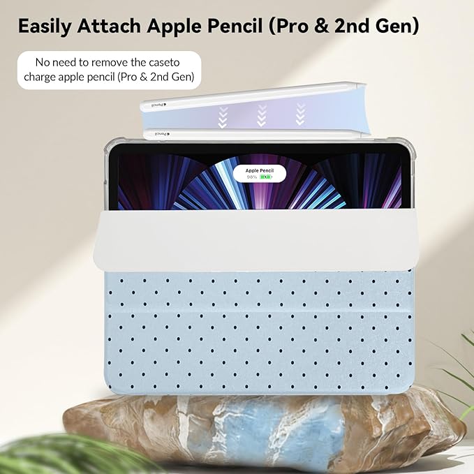 Lovmooful Compatible for iPad Pro 11-Inch,2022/2021/2020/2018 Model(4th/3rd/2nd/1st Generation) Case with Pencil Holder Cute Polka Dot with Aesthetic Design Soft TPU Trifold Stand Protective-Blue