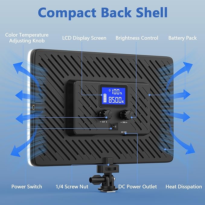Led Video Light Panel, 20W Bi-Color Photography Lighting Kit with 4000mAh Battery, Dimmable 2500-8500K Conference Studio Light for YouTube/TikTok, AC Power Charger