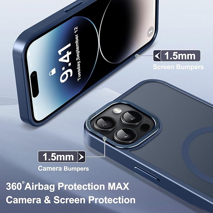 Newfuture Designed for iPhone 14 Pro Case with Magnetic [13 FT Military Drop Protection] [Compatible with Magsafe] Slim Translucent Matte Shockproof with Anti-Fingerprint Phone Case, Navy Blue