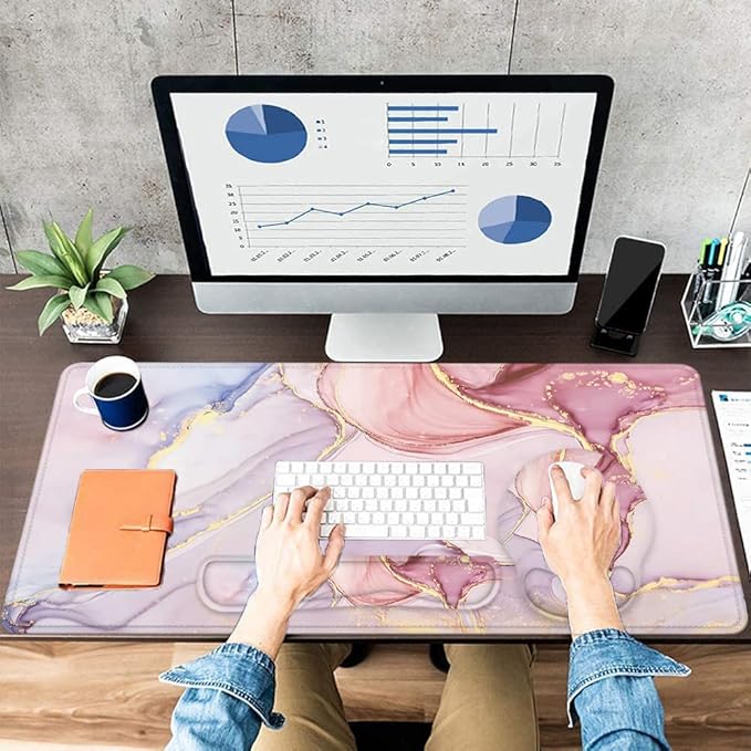 LATEEFAH Mouse Pad with Wrist Rest, Large Mouse Pad, Ergonomic Gaming Desk Pad Keyboard Wrist Rest Set, 4-in-1 Desk Mat Keyboard Mat for Home, Office