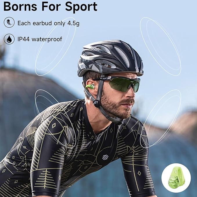 aigo Open Ear Earbuds, Wireless Bluetooth Earphone, Clip on Headphones, Over The Ear Earbuds for Fitness Running Gym Workouts, Built-in Mic, Wireless Charging, Volt Yellow Headset