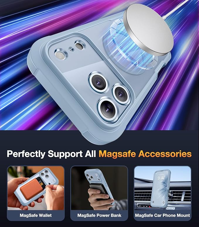 Diaclara Magnetic Designed for iPhone 17 Pro Case 6.3'' [Full Camera Protection] Full Body Bumper,[Compatible with MagSafe] Phone Case w/Built-in Privacy Screen Protector,Blue