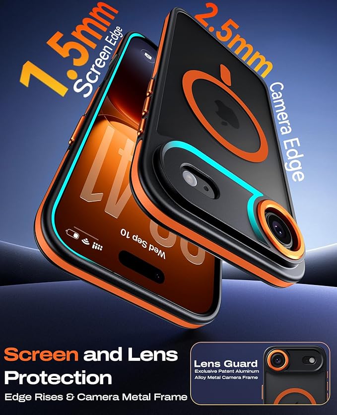 BENTOBEN Magnetic for iPhone Air Case 2025 [Compatible with Magsafe] [Military-Grade Protection] Women Men Colorful Anti-Slip Shockproof Bumper Phone Cases for iPhone 17 Air 6.5", Cosmic Orange/Black