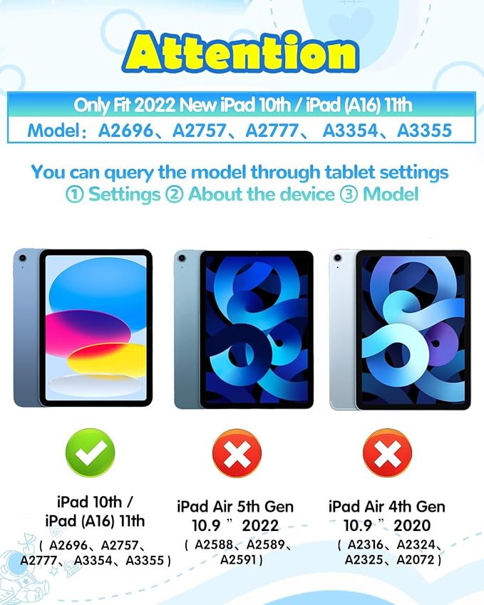Wazzasoft for iPad A16 Case - for iPad 10th Generation Case Boys Cute Astronaut Cover Kawaii 3D Cartoon Cool with Rotating Handle Stand + Strap Soft Silicone Funda for Apple 10/11th Gen 10.9 Inch