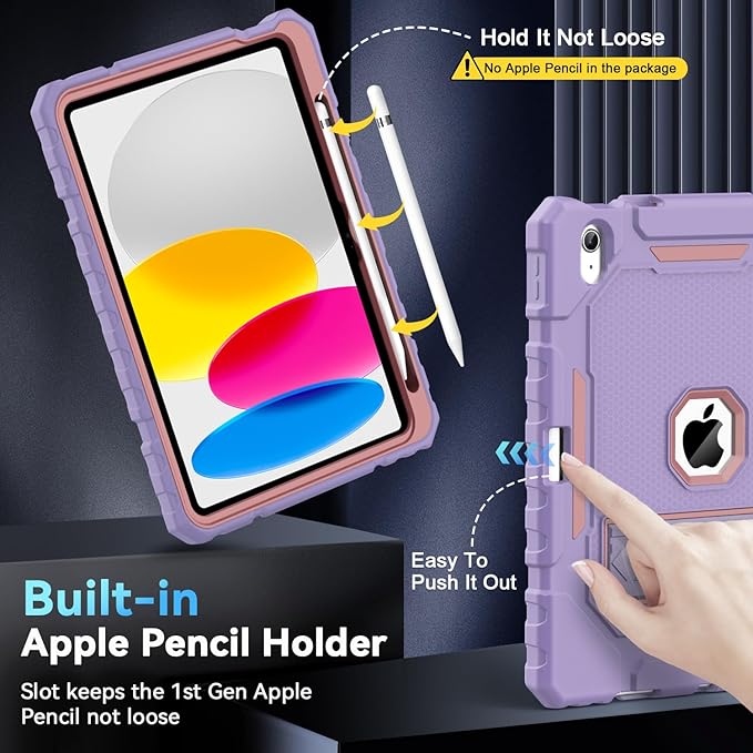 Grifobes for iPad A16 Case 11th Generation 11 inch 2025 / iPad 10th Generation Case 10.9 inch 2022, Heavy Duty Military Grade Shockproof Cover with Pencil Holder for i Pad 11/10 Gen (Purple)