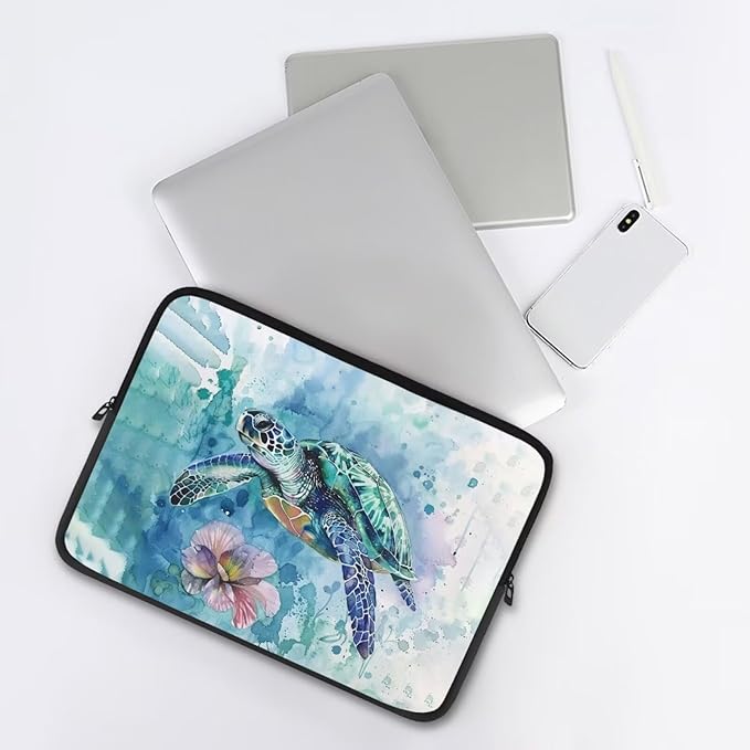Flower Sea Turtle Laptop Protective Sleeve for Women Men Computer Sleeve 17 inch Tie Dye Laptop Case Bag Portable Computer Carrying Case Suitable GITS for Teens Tablet Bags Hippie