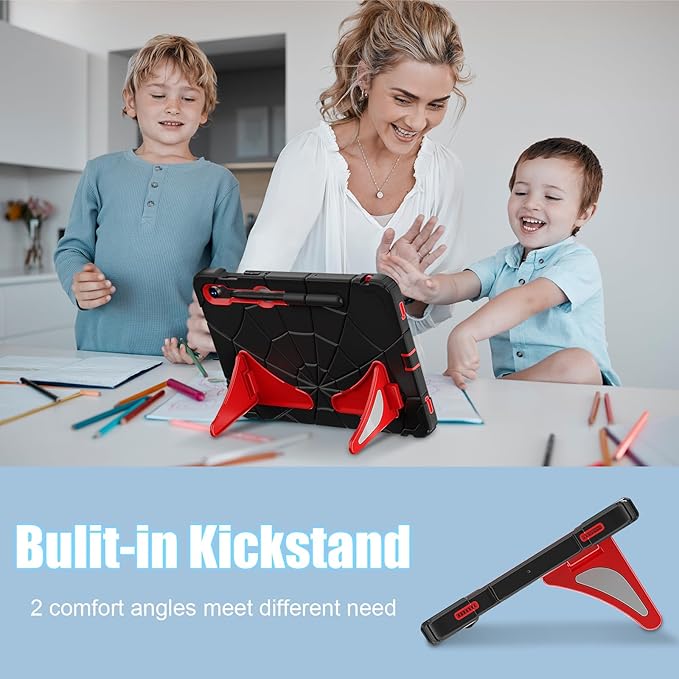 AKABEILA Compatible with Samsung Galaxy Tab S7/S8/S9/S9 FE 11 inch(2023) Tablet Case，Lightweight Shockproof Rugged Protective Cover with Kickstand for Kids Children Boys Babies Black Red
