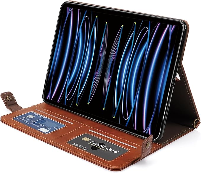 Handbag Case for iPad Pro 12.9-inch (4th/5th/6th Gen) & iPad Air 13" 2025/2024, Techcircle Folio Stand PU Leather Crossbody Wallet Case with Pencil Holder, Hand Strap & Shoulder Strap, Coffee