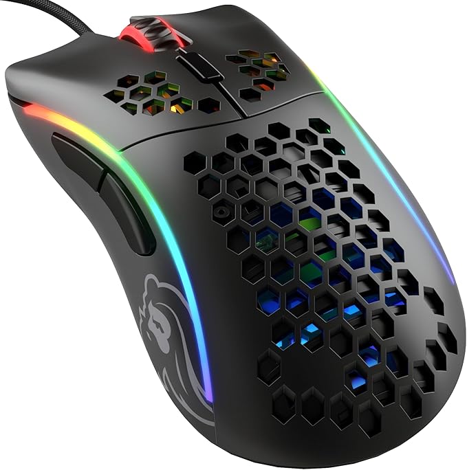 GLORIOUS Model D- (Minus) Wired Gaming Mouse - 61g Superlight Honeycomb Design, RGB, Ergonomic, Pixart 3360 Sensor, Omron Switches, PTFE Feet, 6 Buttons - Matte Black