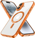 Hython Magnetic Clear for iPhone 16 Case with Camera Lens Protector [Compatible with MagSafe] Luxury Plating Edge Slim Soft TPU Cover Protective Phone Case for iPhone 16 6.1", Matte Orange