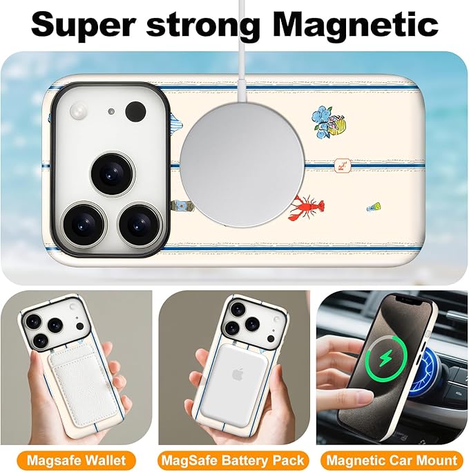 Magnetic for iPhone 17 Pro Max Case Cute Frog Stripes Phone Case, Summer Shockproof Slim TPU and Hard PC Protective Phone Cover Compatible with MagSafe Designed for Women Girls