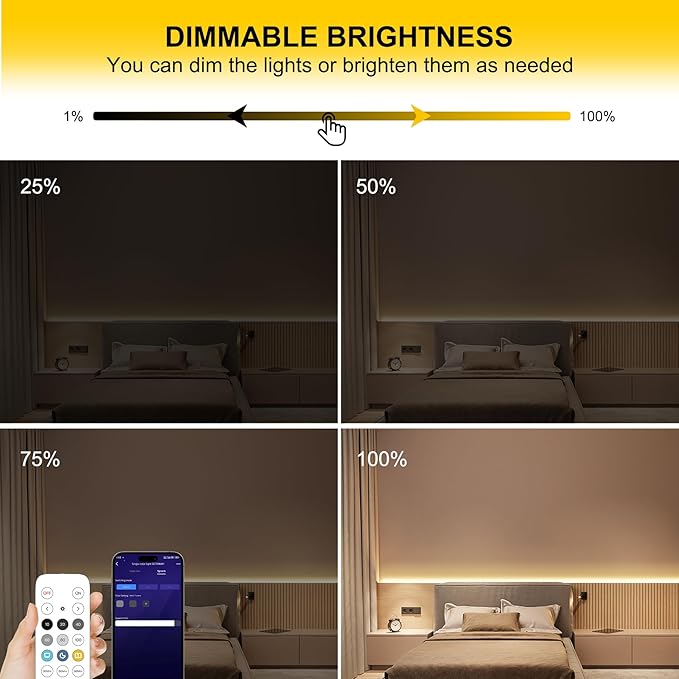 Pandery COB LED Strip Lights Warm White,24V Dimmable led Light Strip KIT with Remote and app Control,3000K 25FT/7.5m 8mm Wide Ra>90 Cuttable Flexible Strip Lights for Bedroom,Wardrobe,Cabinet