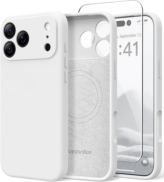 Magnetic for iPhone 17 Pro Case, Compatible with MagSafe, [Full Camera Protection][Screen Protector] Silicone Shockproof Protective Phone Case for iPhone 17 Pro 6.3", White