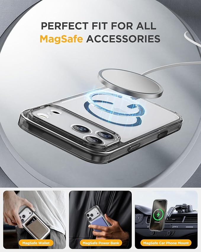 Miracase Magnetic for iPhone 17 Pro Case 6.3" [Compatible with MagSafe] Full-Body Phone Case with Built-in Glass Screen Protector & Camera Control,Drop Proof iPhone 17 Pro Cover, Clear Black