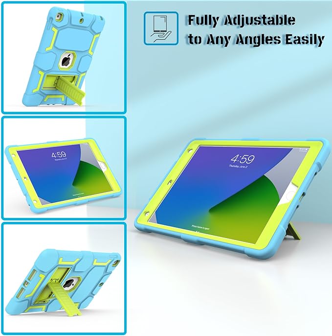 CCMAO for iPad 9th/8th/7th Generation 10.2 Inch Case 2021/2020/2019, with Kickstand, Heavy Duty Shockproof Hybrid Three Layer Protective Cover,Blue+Yellow