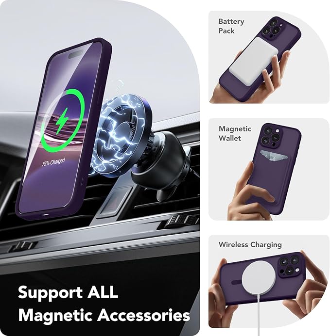 CAPRARO Magnetic for iPhone 14 Pro Case, [Compatible with MagSafe] [Full Camera Protection] Shockproof Protective Slim Translucent Matte Phone Case for iPhone 14 Pro 6.1'', Deep Purple