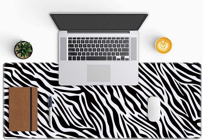 Trendy Zebra Skin Pattern Desk Pad Mouse Pad,Large Gaming Mouse Mat with Stitched Edges,Non-Slip Waterproof Rubber Base Mous Mat for Office Computer Keyboard Laptop Home(31.5X11.8 in)