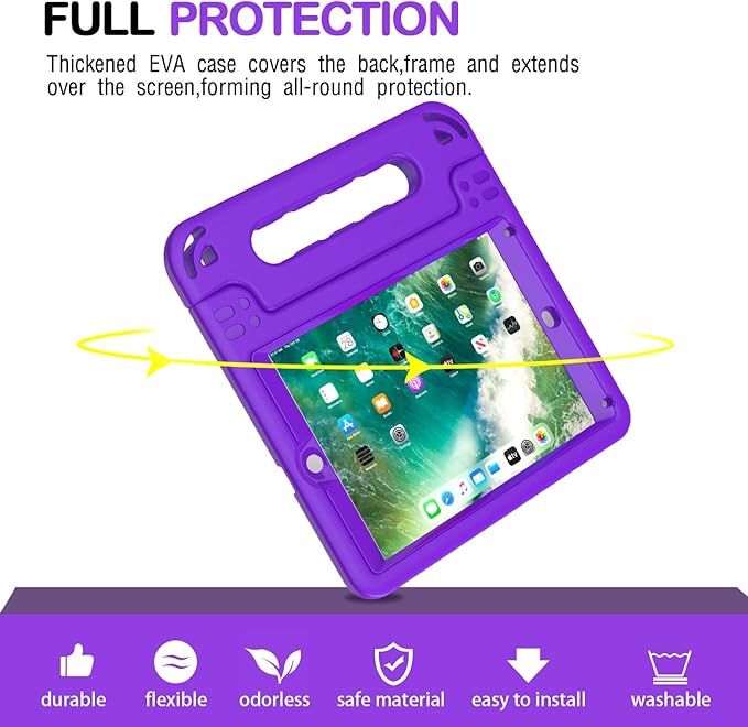AVAWO Kids Case for iPad 9.7 2017/2018 & iPad Air 2 with Built-in Screen Protector - Light Weight Shock Proof Convertible Handle Stand Friendly Kids Cover for 9.7 iPad 5th & 6th Gen, Purple