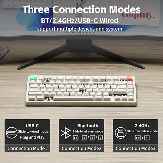 NuPhy Node75 Wireless Mechanical Keyboard, 75% Hot Swappable Custom Keyboard, 82 Keys Computer Gaming Keyboards, Supports Touch Gestures, PBT Keycaps, RGB Backlit, Bluetooth/2.4GHz/USB-C