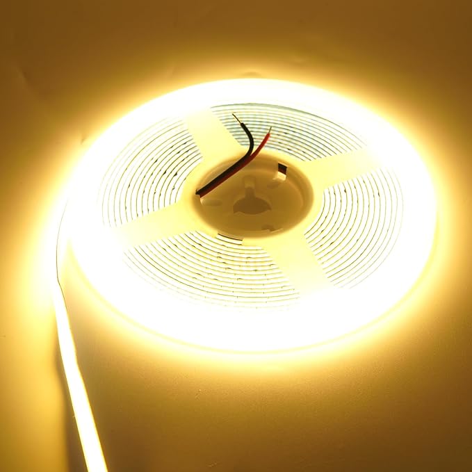 5mm COB LED Strip,12V 400LEDs/m RA>90 High CRI LED Tape Light,Multiple color options, Cuttable Flexible,16.4FT 2000LEDs IP30 COB LED Light for Indoor House Kitchen Room Decor (Yellow)