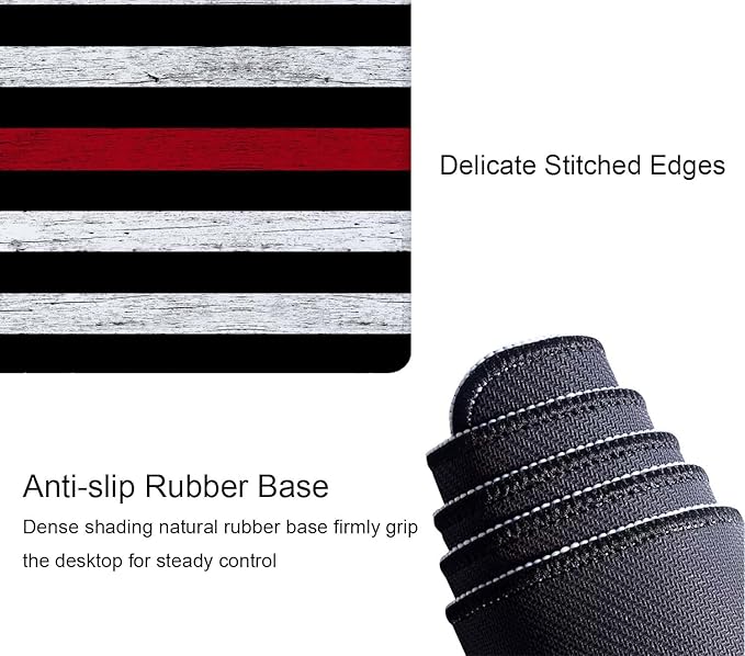 Thin Red Line with USA Flag Large Gaming Mouse Pad for Desk, Desk Mat with Seamed Edges, Waterproof Desk Pad, Non-Slip Rubber Base, 31.5x11.8 Inch Keyboard Pad Computer Mat, Big XL Mousepad