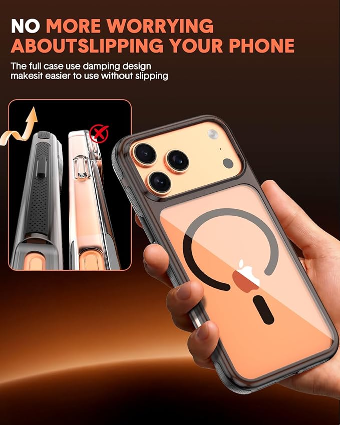 3-in-1 for iPhone 17 Pro Case with Screen Protector & Camera Cover, N52 Magnetic Phone Case Compatible with MagSafe, Non-Slip Matte Smoky Black Bumper with Clear Back, Anti-Scratch Protective Kit