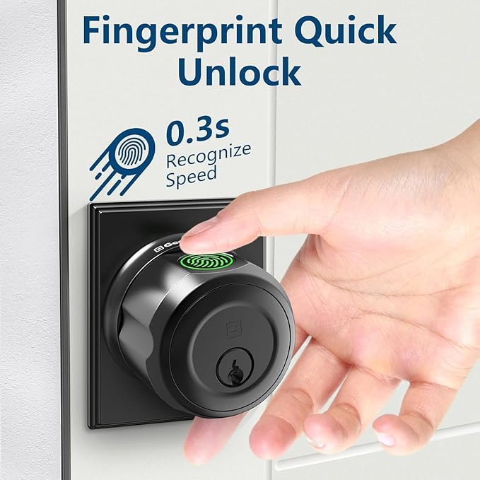 GeekTale Fingerprint Deadbolt, Fingerprint Door Knob, Smart Deadbolt Lock, Smart Door Lock, Twist to Lock&Unlock, Keyless Entry Door Lock with App, for Front Door, Garage, Easy Installation