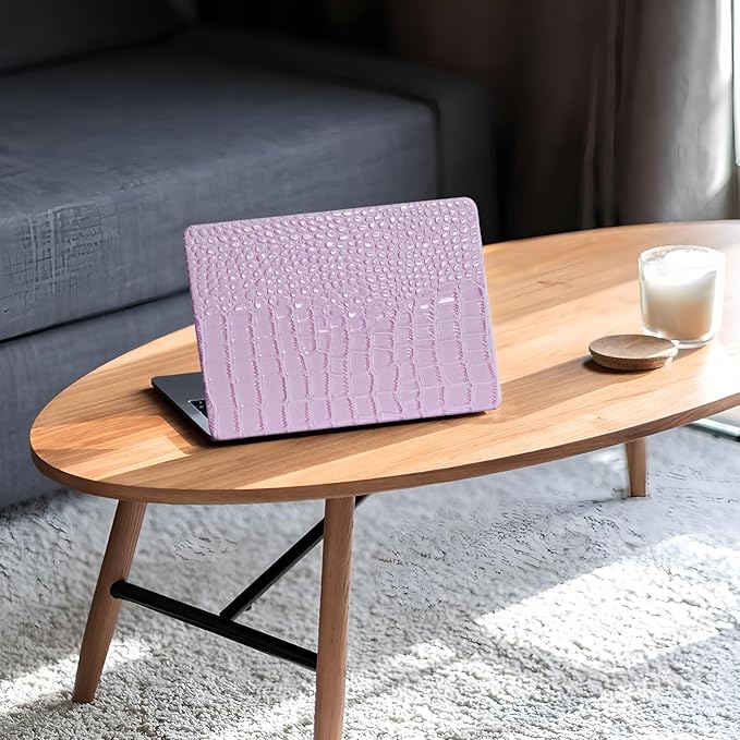 Compatible with Crocodile MacBook Air 13 inch Case 2021 2020 2019 2018 M1 A2337 A2179 A1932, Textured Elegant Luxury Aligator Skin Snakeskin PU Leather Hard Shell & Keyboard Cover, Lilac