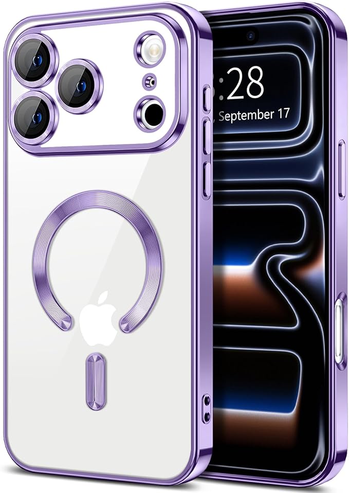 Hython Magnetic Clear for iPhone 17 Pro Max Case with Camera Lens Protector [Compatible with MagSafe] Plating Edge Slim Soft TPU Cover Protective Phone Case for iPhone 17 Pro Max 6.9", Light Purple