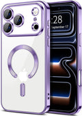 Hython Magnetic Clear for iPhone 17 Pro Max Case with Camera Lens Protector [Compatible with MagSafe] Plating Edge Slim Soft TPU Cover Protective Phone Case for iPhone 17 Pro Max 6.9", Light Purple