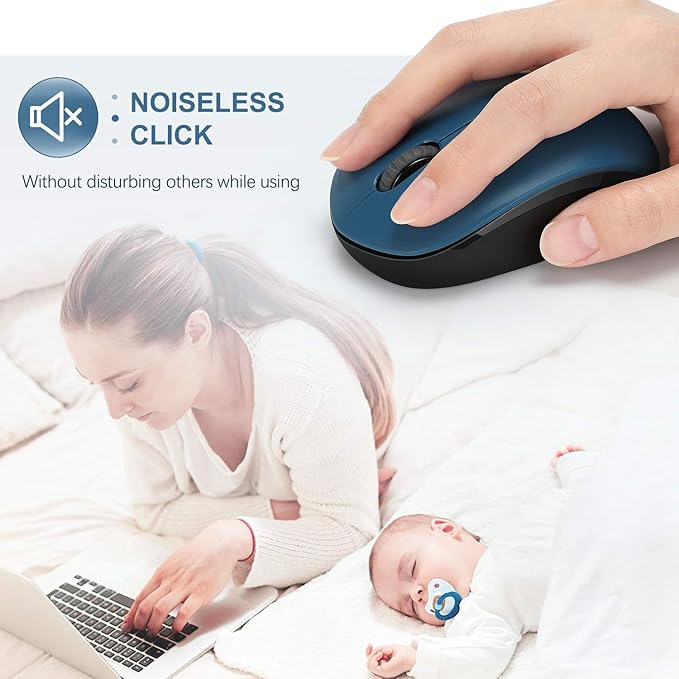 seenda Wireless Mouse, 2.4G Noiseless Mouse with USB Receiver Portable Computer Mice for PC, Tablet, Laptop, Notebook - Blue & Black