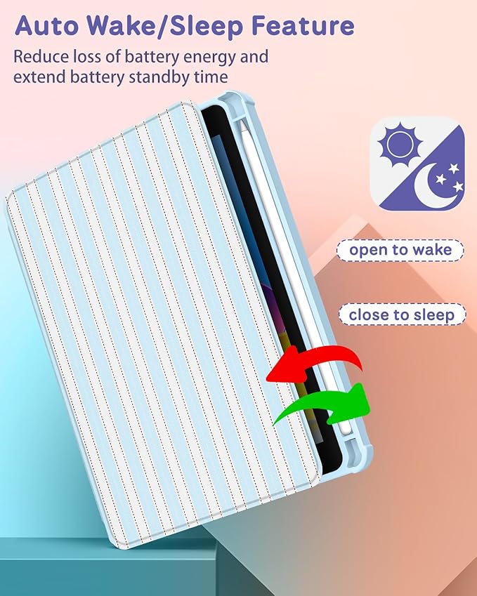 Uppuppy for iPad mini 7 Case (A17 Pro) for iPad mini 6th Generation Case - 360 Rotating Stand Folio Smart Cover with Pencil Holder for Women Girls, BW Stripes for Apple Tablet Mini 8.3 inch 2024/2021