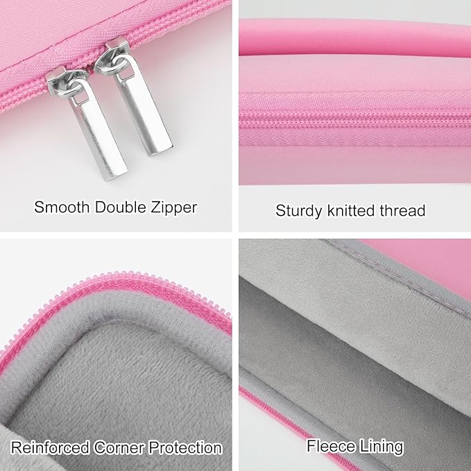 Laptop Sleeve Case with Zipper Accessory Pocket Compatible with 15.6 inches HP Dell Lenovo Asus Padded Computer Pouch Cover Shockproof Protective for 15.6” Laptop/Chromebook/Tablet,Pink