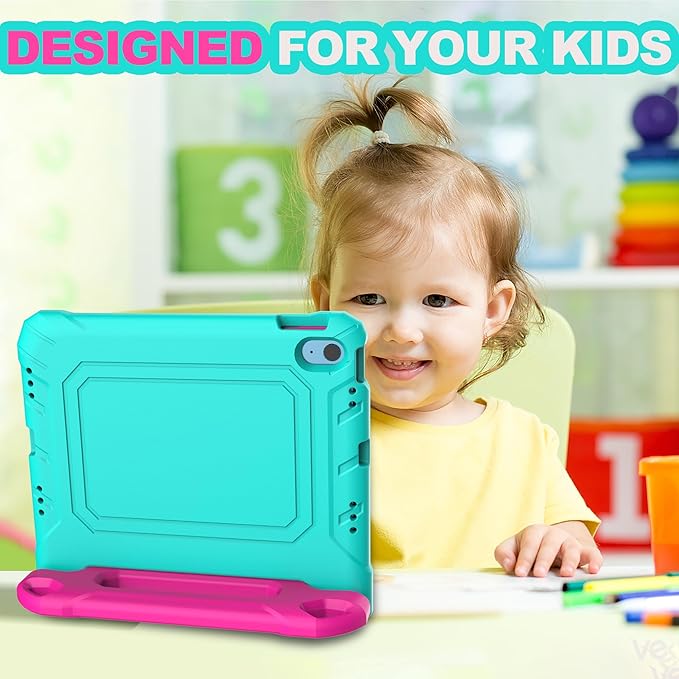 YIHE Kids Case for iPad (A16) 11th Generation 11 Inch 2025 & iPad 10th Generation 10.9 inch 2022, with Built-in Screen Protector and Handle Stand, Full Body Shockproof Protective Cover, CyanPink