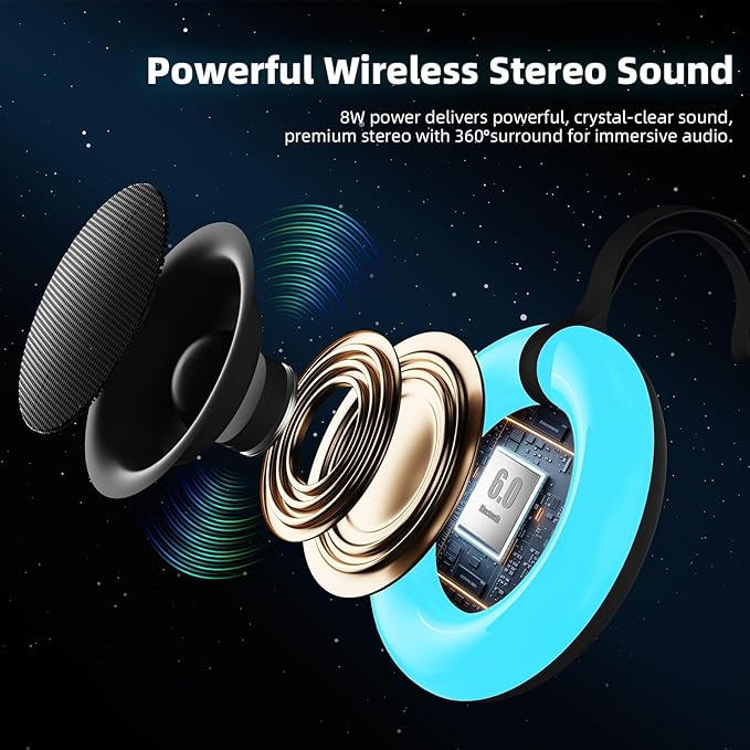 IPX7 Waterproof Speaker with Dynamic LED Light,Bluetooth Shower Speaker,Portable Bluetooth Speakers,Floating, True Wireless Stereo for Outdoor/Pool/Beach,BT5.3/TF-Card,Ideal Gifts(Black)