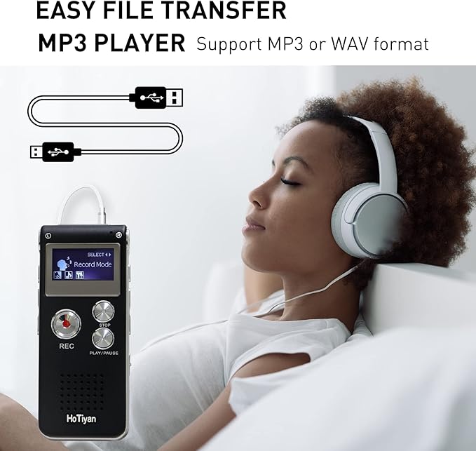 Voice Recorder 16GB Capacity Voice Activated Recording Device Digital Voice Recorder for Lectures, Meetings, Interviews Audio Recorder with USB Rechargeable WAV/MP3 Tape Recorder (16GB)