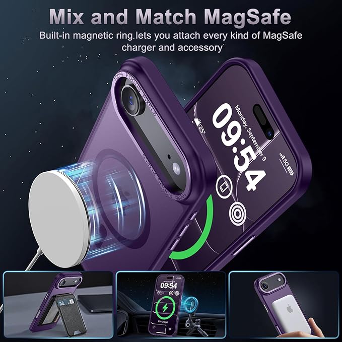 Newfuture Magnetic for iPhone Air Case [Compatible with Magsafe] [Military Grade Drop Protection] Translucent Matte Anti-Scratch Shockproof Protective Phone Cover 6.5 Inch, Deep Purple