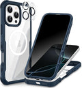 CENHUFO Magnetic Privacy for iPhone 16 Pro Max Case [Compatible with Magsafe] Full Body Phone Case Built-in 9H Tempered Glass Privacy Screen Protector Camera Lens Protector, Shockproof Cover -Blue