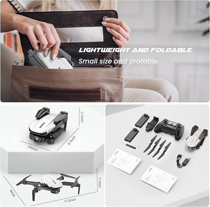 SIMREX Drone With Camera for Kids Beginner & Adults – Foldable RC Quadcopter with Altitude Hold, Optical Flow Positioning , Indoor Mini Drone with One Key Start, Headless Mode, 3D Flip, Gift for Boys & Girls & Teenagers