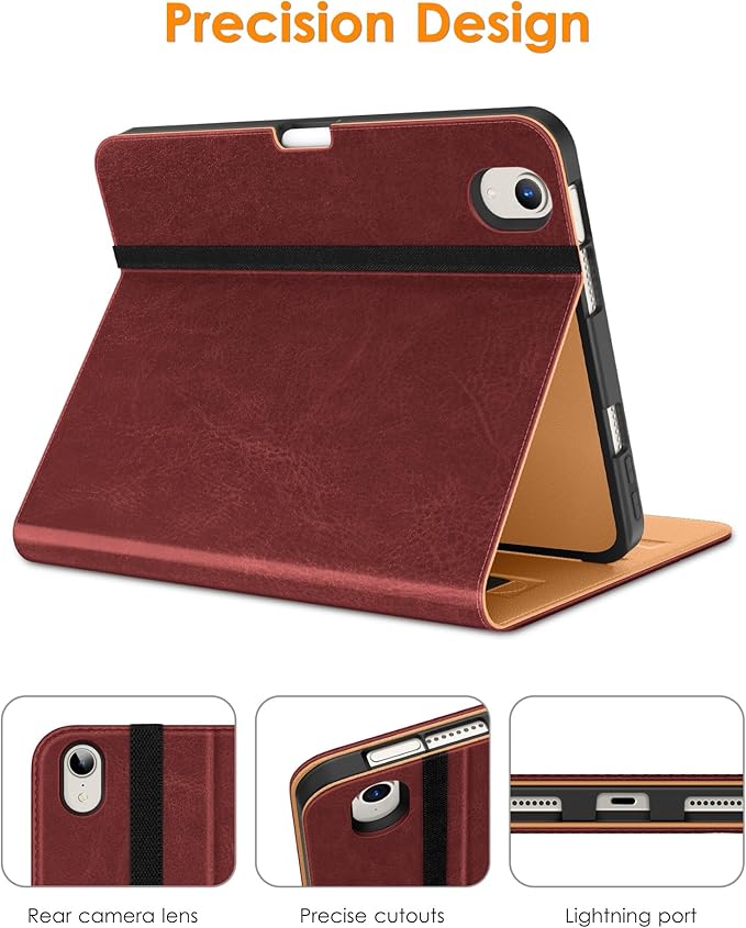DTTO for iPad mini 7th (A17 Pro) 2024/iPad Mini 6th Generation Case 2021 8.3 Inch, Premium Leather Business Folio Stand Cover for Mini 7/6 with Pencil Holder-Multiple Viewing Angles, Burgundy Red