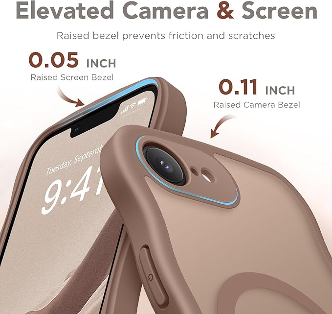 CAPRARO for iPhone 16e Case for Women Girls, Upgraded [Full Camera Protection] [Compatible with MagSafe] Cute Wave Translucent Matte Phone Case for iPhone SE 4 6.1-Inch, Brown