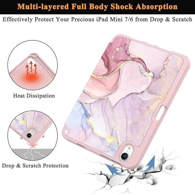 Soke Case for iPad mini 7(A17 Pro) 2024/iPad Mini 6 2021 8.3 inch with Pencil Holder-[Pencil Charging + Auto Wake/Sleep], Soft TPU Back Cover for iPad mini 7th/6th Generation(Dreamy Marble)