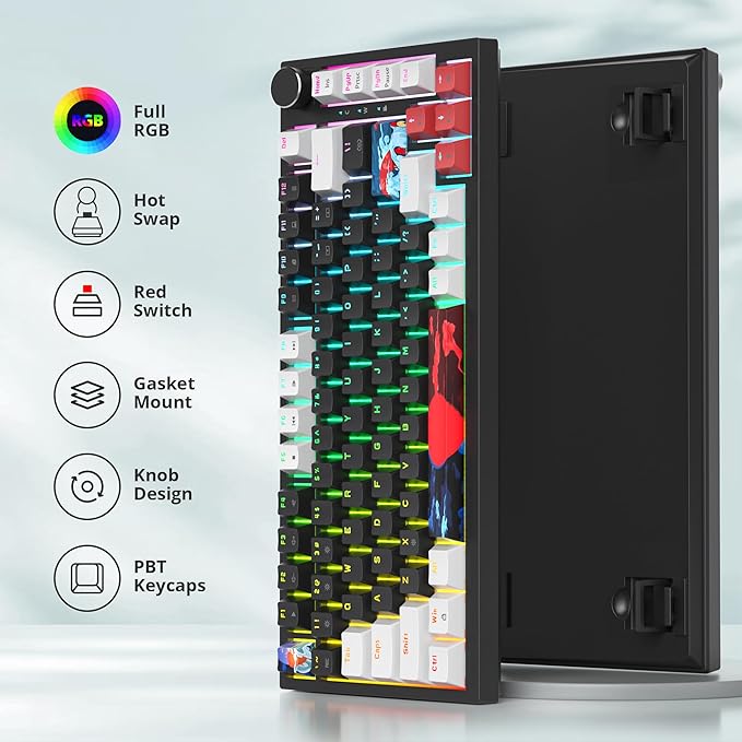75% Mechanical Gasket Mount TKL Gaming Keyboard - Wired, Custom Hot Swappable, RGB Backlit for PC & Laptop Gamers (Black)