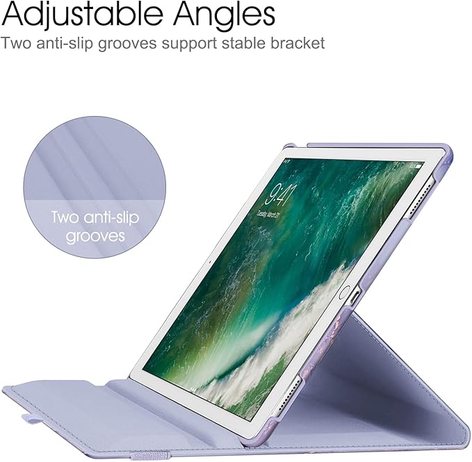 Fintie Rotating Case - 2017/2015 iPad Pro 12.9 inch (Old Model) 1st & 2nd Gen Case, 360 Degree Swiveling Stand Protective Back Cover, Supports Auto Wake/Sleep, Lilac Marble
