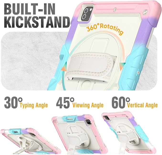 HXCASEAC Case for iPad Pro 12.9 Case (6th 5th 4th 3rd Generation), Shockproof Design | Pencil Holder | Hand Strap | Screen Protector | Heavy Duty Protective iPad 12.9 inch 2022/2021/2020/2018 - Pink