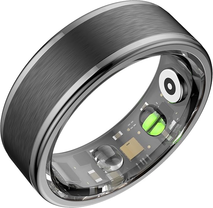Smart Ring for Women Men,Fitness Ring with 24/7 Activity Tracking,Stress,Sleep Monitoring,No APP Subscription Fees,Compatible with iOS & Android, HarmonyOS Black, 8#
