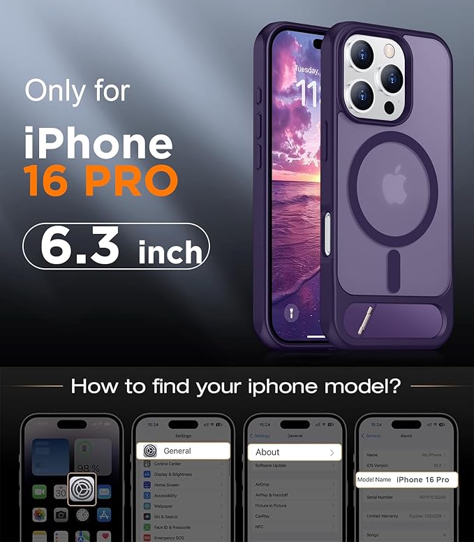 Magnetic Compatible with iPhone 16 Pro Case, [Built-in Invisible Kickstand][Compatible with MagSafe] [Military Grade Shockproof] Slim Translucent Matte Phone Case for iPhone 16 Pro 6.3"