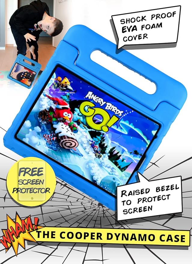 Cooper Dynamo iPad Pro 12.9 Case for Kids for iPad Pro 12.9 6th Generation Case (2022), Also Fits 5th-4th-3rd Gen (2021, 2020, 2018) | Rugged Foam, Magic Handle, Stand, Pencil Holder (Candy Blue)