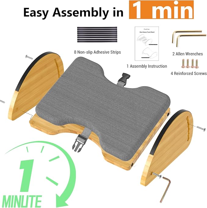 Bamboo Foot Rest for Under Desk at Work - 3-in-1 Reversible Rocking Desk Footrest with Foam Cushion Pad and 6 Adjustable Heights, Ergonomic Foot Rest with Washable Cover for Home, Office and Gaming